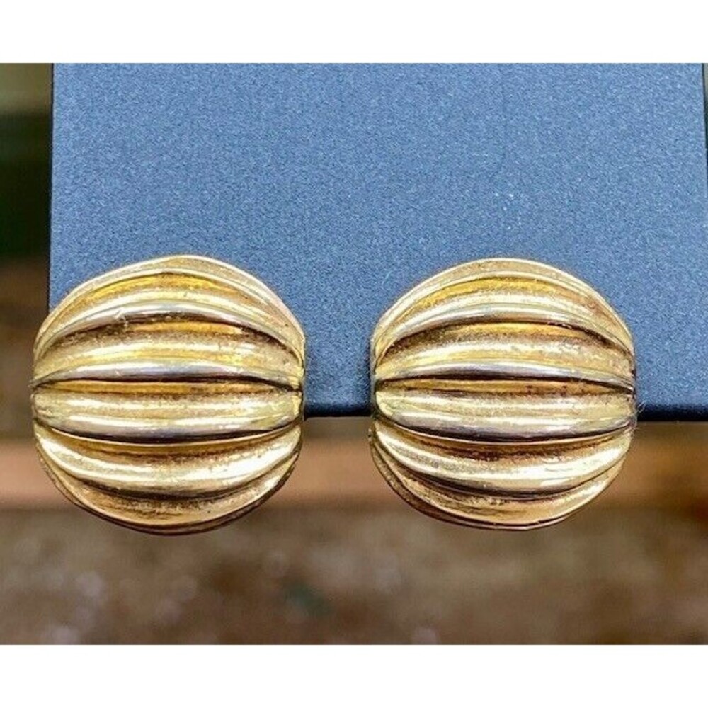 Vintage Jumbo Chunky Gold Tone Round Dome Earrings Clip On
